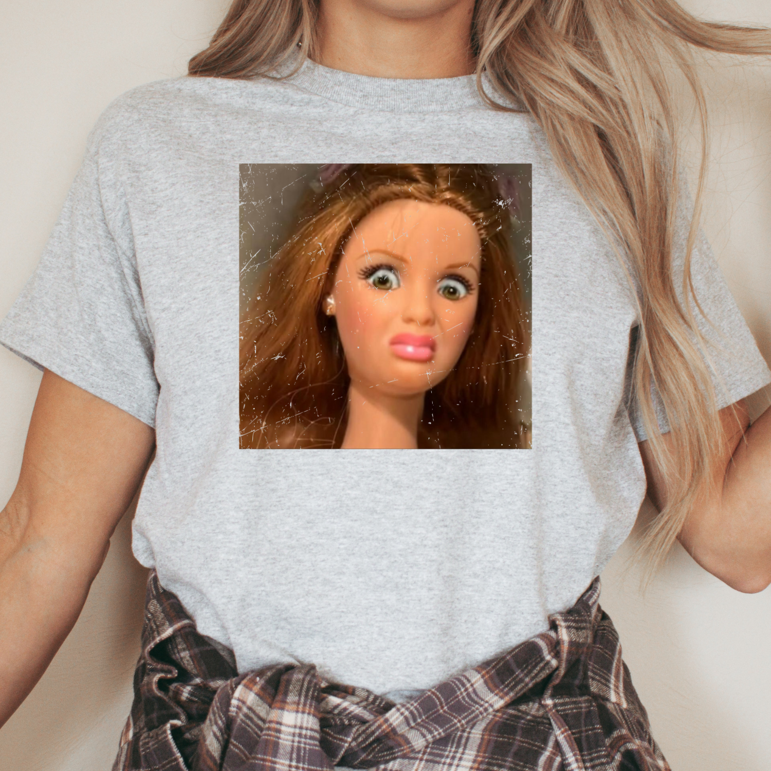 Shirt-Funny Doll Face T Shirt with Judging Expression Meme